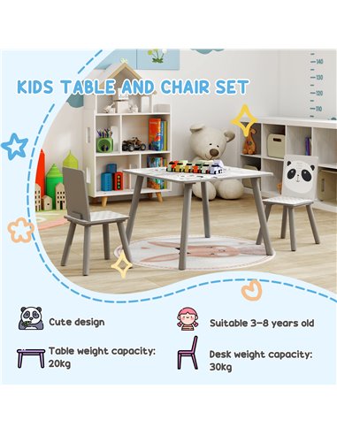 ZONEKIZ Kids Table and Chair Set, Toddler Table with 2 Chairs, Toddler Furniture Set, for Ages 3-8 Years - Grey 312-102V00GY