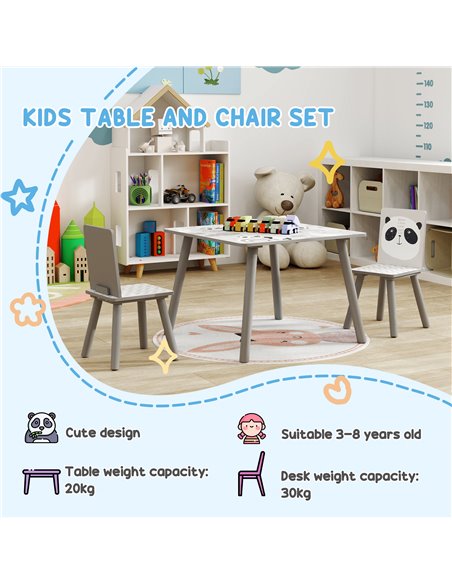 ZONEKIZ Kids Table and Chair Set, Toddler Table with 2 Chairs, Toddler Furniture Set, for Ages 3-8 Years - Grey 312-102V00GY - pic 105755 | FastDaddyshop