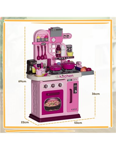 AIYAPLAY Kids Kitchen with 33 Pieces, Lights, Sounds, Storage, for Ages 3-6 Years, Pink 350-170V00PK