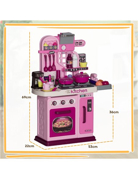 AIYAPLAY Kids Kitchen with 33 Pieces, Lights, Sounds, Storage, for Ages 3-6 Years, Pink 350-170V00PK - pic 105760 | FastDaddyshop