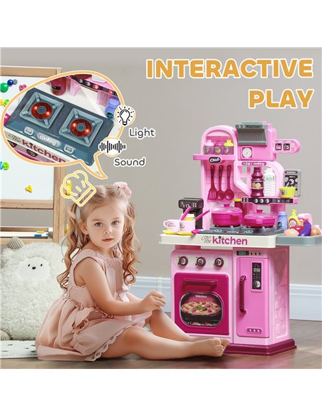 AIYAPLAY Kids Kitchen with 33 Pieces, Lights, Sounds, Storage, for Ages 3-6 Years, Pink 350-170V00PK - pic 105761 | FastDaddyshop