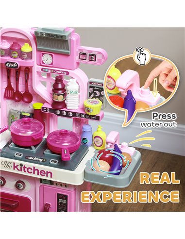 AIYAPLAY Kids Kitchen with 33 Pieces, Lights, Sounds, Storage, for Ages 3-6 Years, Pink 350-170V00PK