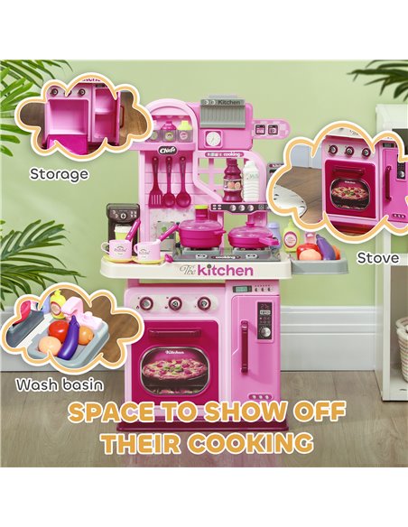 AIYAPLAY Kids Kitchen with 33 Pieces, Lights, Sounds, Storage, for Ages 3-6 Years, Pink 350-170V00PK - pic 105763 | FastDaddyshop