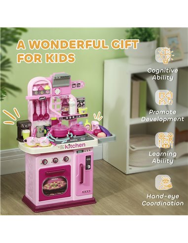 AIYAPLAY Kids Kitchen with 33 Pieces, Lights, Sounds, Storage, for Ages 3-6 Years, Pink 350-170V00PK