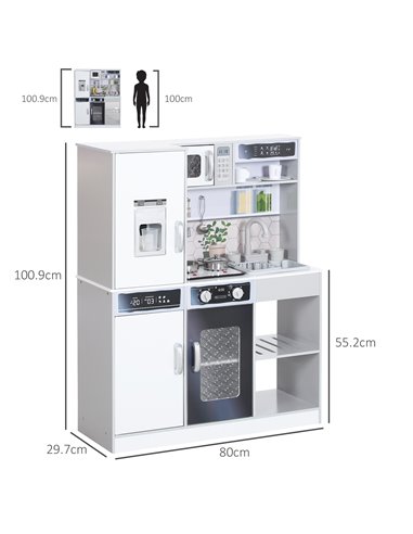 AIYAPLAY Pretend Play Toy Kitchen, Kids Kitchen Playset w/ Sounds and Lights Running Water, Coffee Maker, Refrigerator 350-173V8