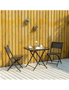 Outsunny 3 Pieces Garden Dining Set with Folding Patio Table and 2 Chairs, Black 2