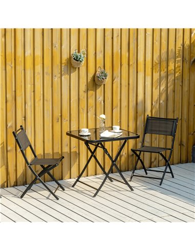Outsunny 3 Pieces Garden Dining Set Bistro Set, Folding Patio Table and 2 Chairs, Outdoor Furniture Set for Backyard and Porch, 