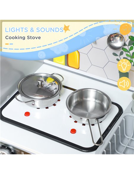 AIYAPLAY Pretend Play Toy Kitchen, Kids Kitchen Playset w/ Sounds and Lights Running Water, Coffee Maker, Refrigerator 350-173V8 - pic 105770 | FastDaddyshop