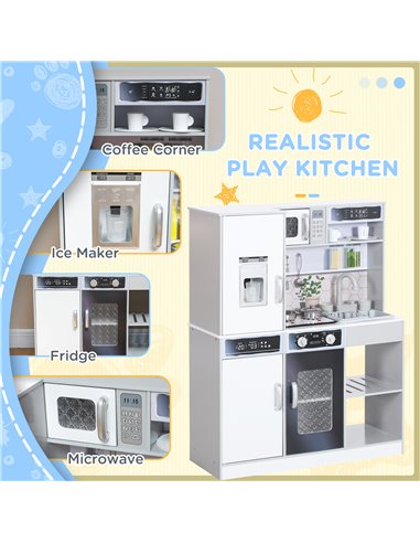 AIYAPLAY Pretend Play Toy Kitchen, Kids Kitchen Playset w/ Sounds and Lights Running Water, Coffee Maker, Refrigerator 350-173V8