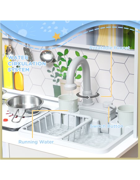 AIYAPLAY Pretend Play Toy Kitchen, Kids Kitchen Playset w/ Sounds and Lights Running Water, Coffee Maker, Refrigerator 350-173V8 - pic 105772 | FastDaddyshop