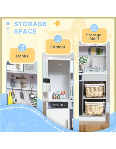 AIYAPLAY Pretend Play Toy Kitchen, Kids Kitchen Playset w/ Sounds and Lights Running Water, Coffee Maker, Refrigerator 350-173V8