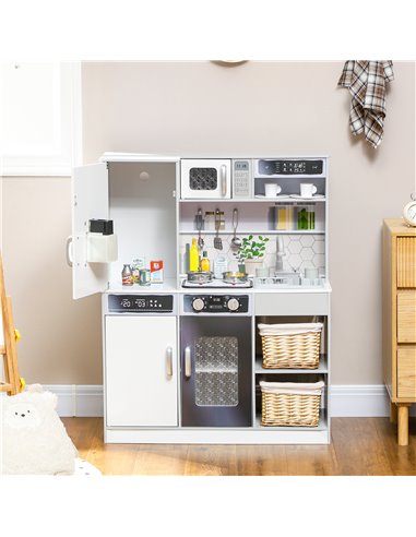 AIYAPLAY Pretend Play Toy Kitchen, Kids Kitchen Playset w/ Sounds and Lights Running Water, Coffee Maker, Refrigerator 350-173V8