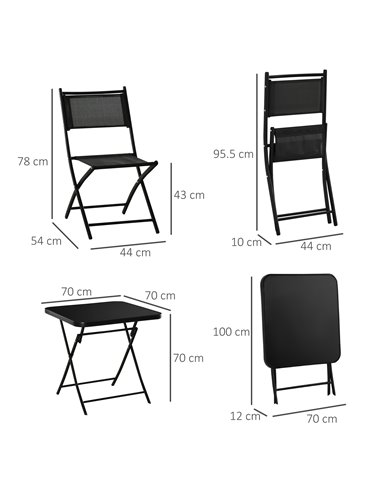 Outsunny 3 Pieces Garden Dining Set Bistro Set, Folding Patio Table and 2 Chairs, Outdoor Furniture Set for Backyard and Porch, 