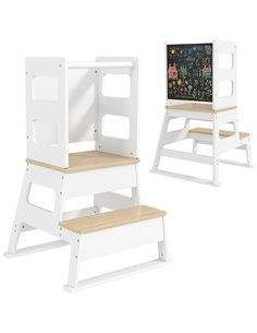AIYAPLAY 2 in 1 Toddler Tower with Chalkboard, Safety Rail, for Kitchen, Counter, Bathroom, Sink, White 315-002V80WT