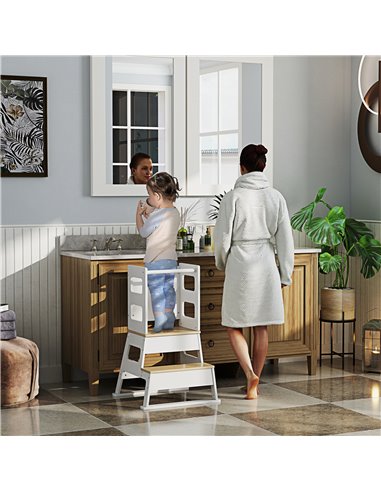 AIYAPLAY 2 in 1 Toddler Tower with Chalkboard, Safety Rail, for Kitchen, Counter, Bathroom, Sink, White 315-002V80WT