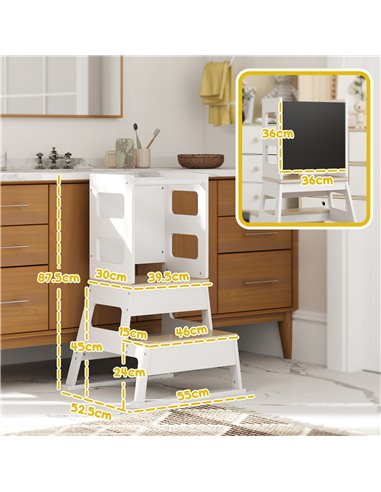 AIYAPLAY 2 in 1 Toddler Tower with Chalkboard, Safety Rail, for Kitchen, Counter, Bathroom, Sink, White 315-002V80WT