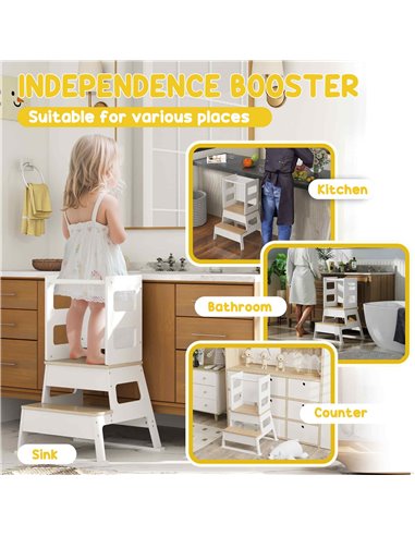 AIYAPLAY 2 in 1 Toddler Tower with Chalkboard, Safety Rail, for Kitchen, Counter, Bathroom, Sink, White 315-002V80WT
