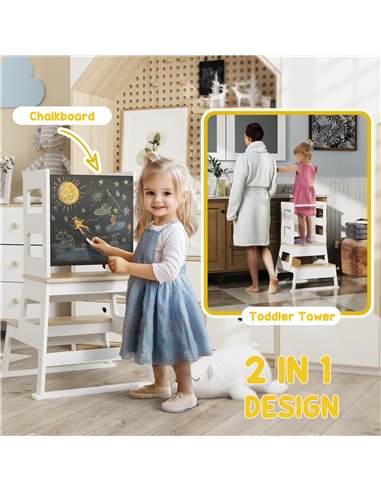 AIYAPLAY 2 in 1 Toddler Tower with Chalkboard, Safety Rail, for Kitchen, Counter, Bathroom, Sink, White 315-002V80WT