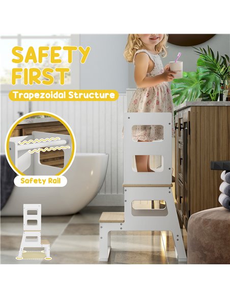 AIYAPLAY 2 in 1 Toddler Tower with Chalkboard, Safety Rail, for Kitchen, Counter, Bathroom, Sink, White 315-002V80WT - pic 105799 | FastDaddyshop