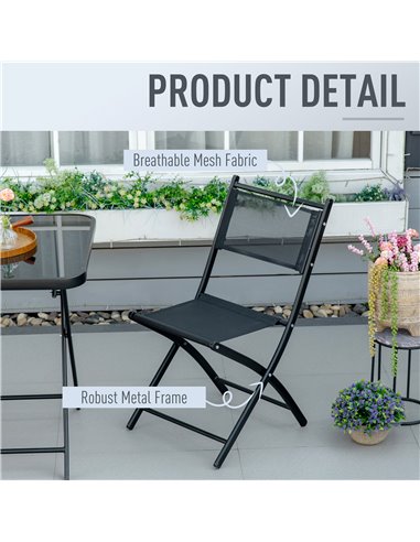 Outsunny 3 Pieces Garden Dining Set Bistro Set, Folding Patio Table and 2 Chairs, Outdoor Furniture Set for Backyard and Porch, 