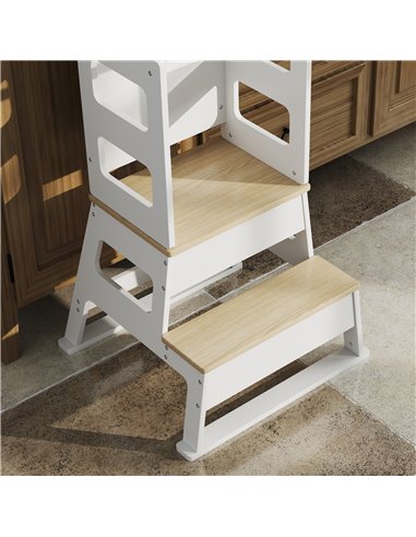 AIYAPLAY 2 in 1 Toddler Tower with Chalkboard, Safety Rail, for Kitchen, Counter, Bathroom, Sink, White 315-002V80WT