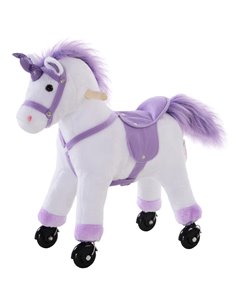 HOMCOM Kids Rocking Horse Plush Ride on Walking Unicorn Horse w/Realistic Sound  Ride On Rocker with Handlebar for Age 3+ Purple