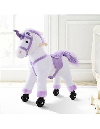HOMCOM Kids Rocking Horse Plush Ride on Walking Unicorn Horse w/Realistic Sound  Ride On Rocker with Handlebar for Age 3+ Purple