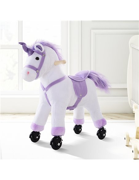 HOMCOM Kids Rocking Horse Plush Ride on Walking Unicorn Horse w/Realistic Sound  Ride On Rocker with Handlebar for Age 3+ Purple - pic 105804 | FastDaddyshop