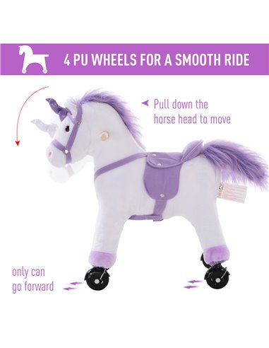 HOMCOM Kids Rocking Horse Plush Ride on Walking Unicorn Horse w/Realistic Sound  Ride On Rocker with Handlebar for Age 3+ Purple
