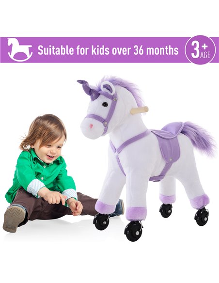 HOMCOM Kids Rocking Horse Plush Ride on Walking Unicorn Horse w/Realistic Sound  Ride On Rocker with Handlebar for Age 3+ Purple - pic 105808 | FastDaddyshop