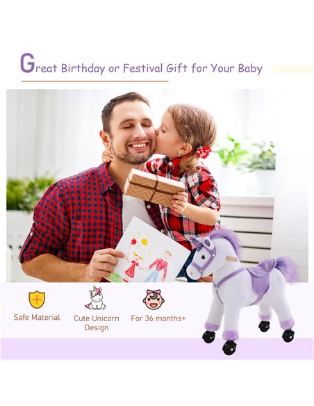 HOMCOM Kids Rocking Horse Plush Ride on Walking Unicorn Horse w/Realistic Sound  Ride On Rocker with Handlebar for Age 3+ Purple - pic 105809 | FastDaddyshop
