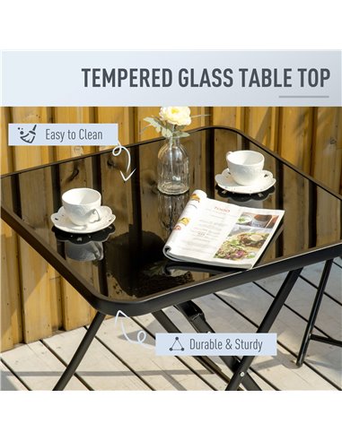 Outsunny 3 Pieces Garden Dining Set Bistro Set, Folding Patio Table and 2 Chairs, Outdoor Furniture Set for Backyard and Porch, 