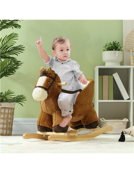 AIYAPLAY Kids Rocking Horse, Plush Ride on Horse, with Sound, Wood Base, for Ages 18-36 Months, Brown 330-168V00BN - pic 105813 | FastDaddyshop