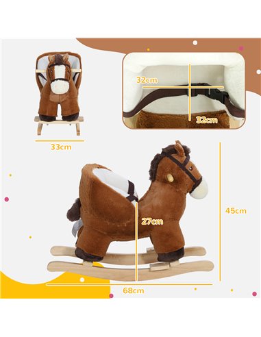 AIYAPLAY Kids Rocking Horse, Plush Ride on Horse, with Sound, Wood Base, for Ages 18-36 Months, Brown 330-168V00BN