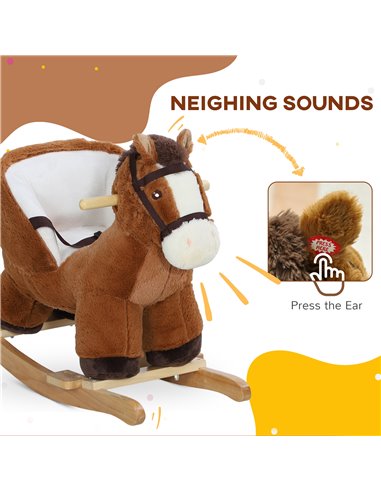 AIYAPLAY Kids Rocking Horse, Plush Ride on Horse, with Sound, Wood Base, for Ages 18-36 Months, Brown 330-168V00BN