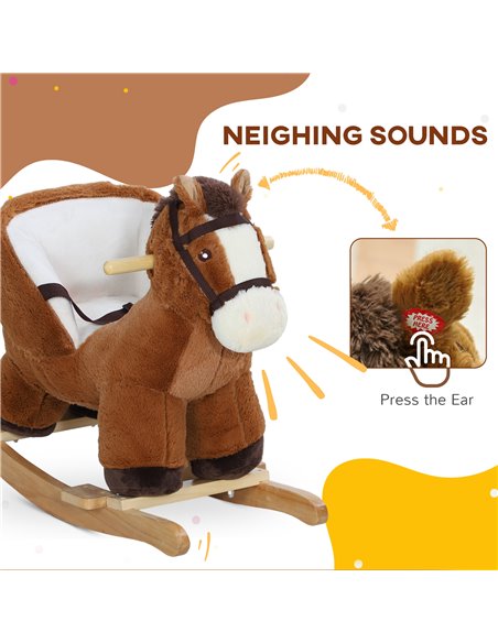 AIYAPLAY Kids Rocking Horse, Plush Ride on Horse, with Sound, Wood Base, for Ages 18-36 Months, Brown 330-168V00BN - pic 105815 | FastDaddyshop