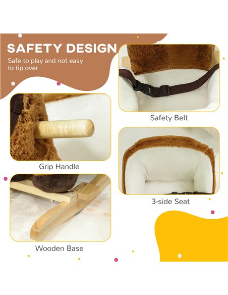 AIYAPLAY Kids Rocking Horse, Plush Ride on Horse, with Sound, Wood Base, for Ages 18-36 Months, Brown 330-168V00BN - pic 105817 | FastDaddyshop