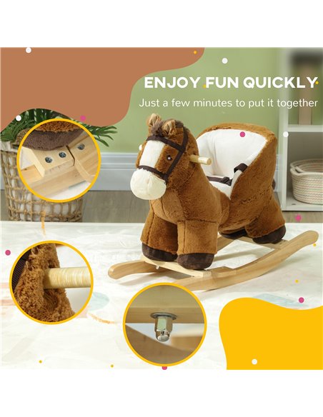 AIYAPLAY Kids Rocking Horse, Plush Ride on Horse, with Sound, Wood Base, for Ages 18-36 Months, Brown 330-168V00BN - pic 105818 | FastDaddyshop