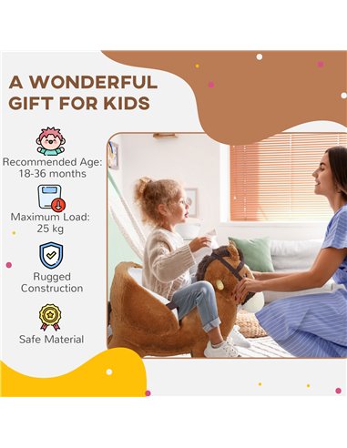 AIYAPLAY Kids Rocking Horse, Plush Ride on Horse, with Sound, Wood Base, for Ages 18-36 Months, Brown 330-168V00BN
