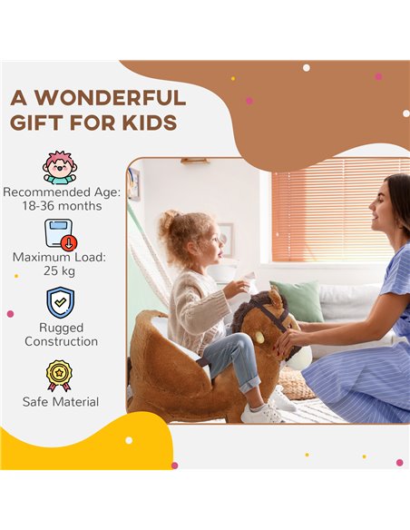 AIYAPLAY Kids Rocking Horse, Plush Ride on Horse, with Sound, Wood Base, for Ages 18-36 Months, Brown 330-168V00BN - pic 105819 | FastDaddyshop