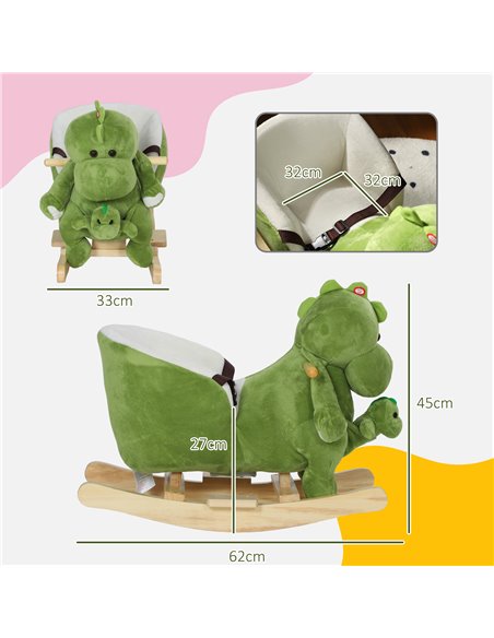 AIYAPLAY Dinosaur-Shaped Baby Rocking Horse w/ Safety Belt, 32 Songs 330-172V00GN - pic 105823 | FastDaddyshop