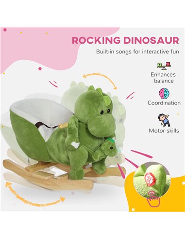 AIYAPLAY Dinosaur-Shaped Baby Rocking Horse w/ Safety Belt, 32 Songs 330-172V00GN
