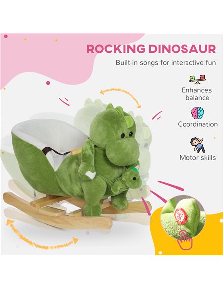 AIYAPLAY Dinosaur-Shaped Baby Rocking Horse w/ Safety Belt, 32 Songs 330-172V00GN - pic 105824 | FastDaddyshop