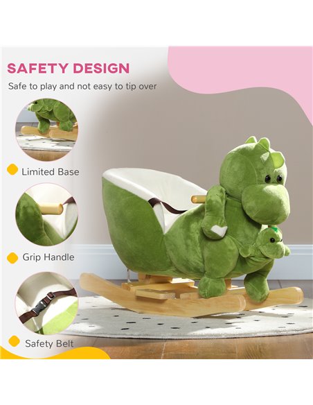 AIYAPLAY Dinosaur-Shaped Baby Rocking Horse w/ Safety Belt, 32 Songs 330-172V00GN - pic 105826 | FastDaddyshop
