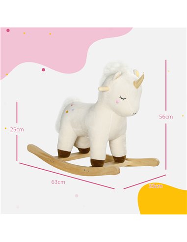 AIYAPLAY Rocking Horse with Unicorn Design, Sounds, for Ages 2-4 Years, White 330-178V00WT