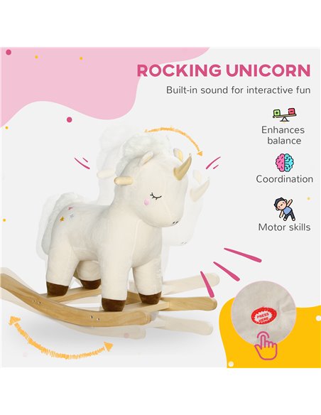 AIYAPLAY Rocking Horse with Unicorn Design, Sounds, for Ages 2-4 Years, White 330-178V00WT - pic 105833 | FastDaddyshop