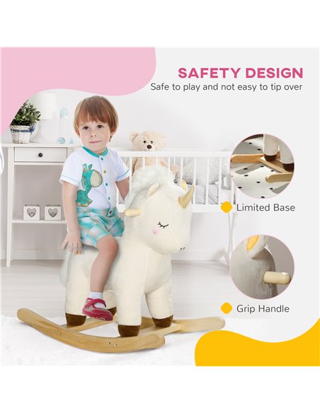 AIYAPLAY Rocking Horse with Unicorn Design, Sounds, for Ages 2-4 Years, White 330-178V00WT - pic 105834 | FastDaddyshop