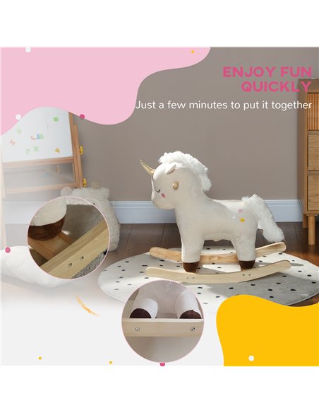 AIYAPLAY Rocking Horse with Unicorn Design, Sounds, for Ages 2-4 Years, White 330-178V00WT - pic 105835 | FastDaddyshop