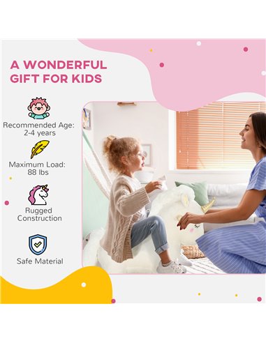 AIYAPLAY Rocking Horse with Unicorn Design, Sounds, for Ages 2-4 Years, White 330-178V00WT