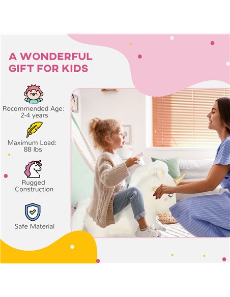 AIYAPLAY Rocking Horse with Unicorn Design, Sounds, for Ages 2-4 Years, White 330-178V00WT - pic 105837 | FastDaddyshop